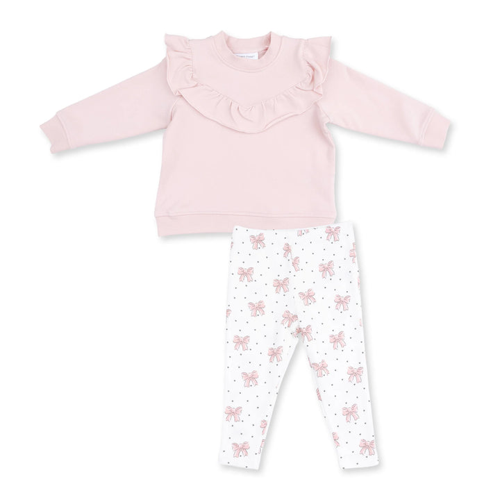 Veiled Pink Bows - V-Ruffle Sweatshirt and Legging