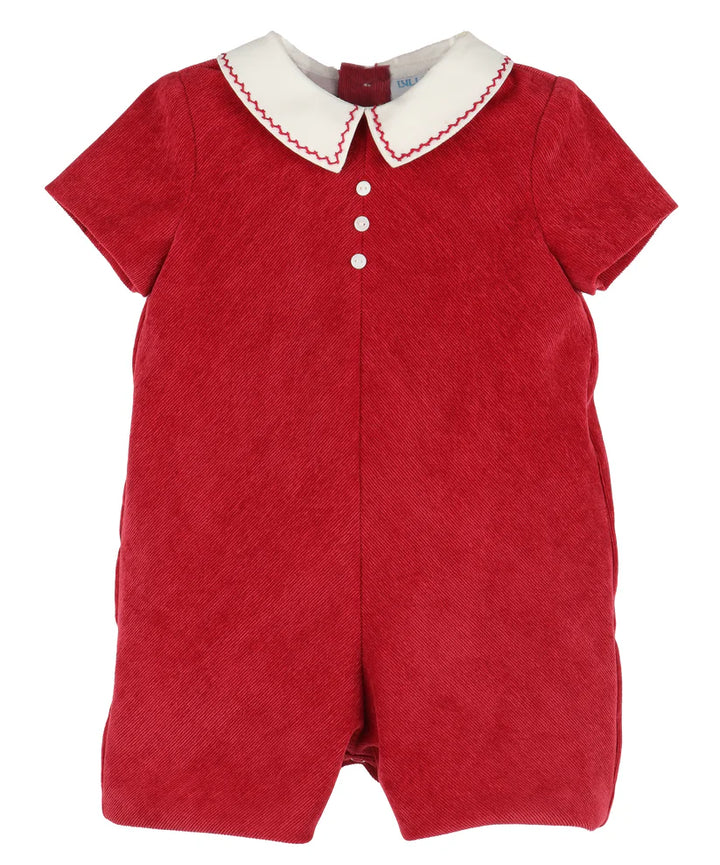 Stitched Collar Cord Romper - Red