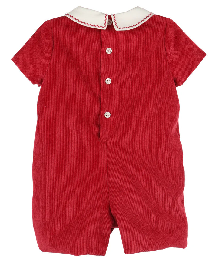 Stitched Collar Cord Romper - Red