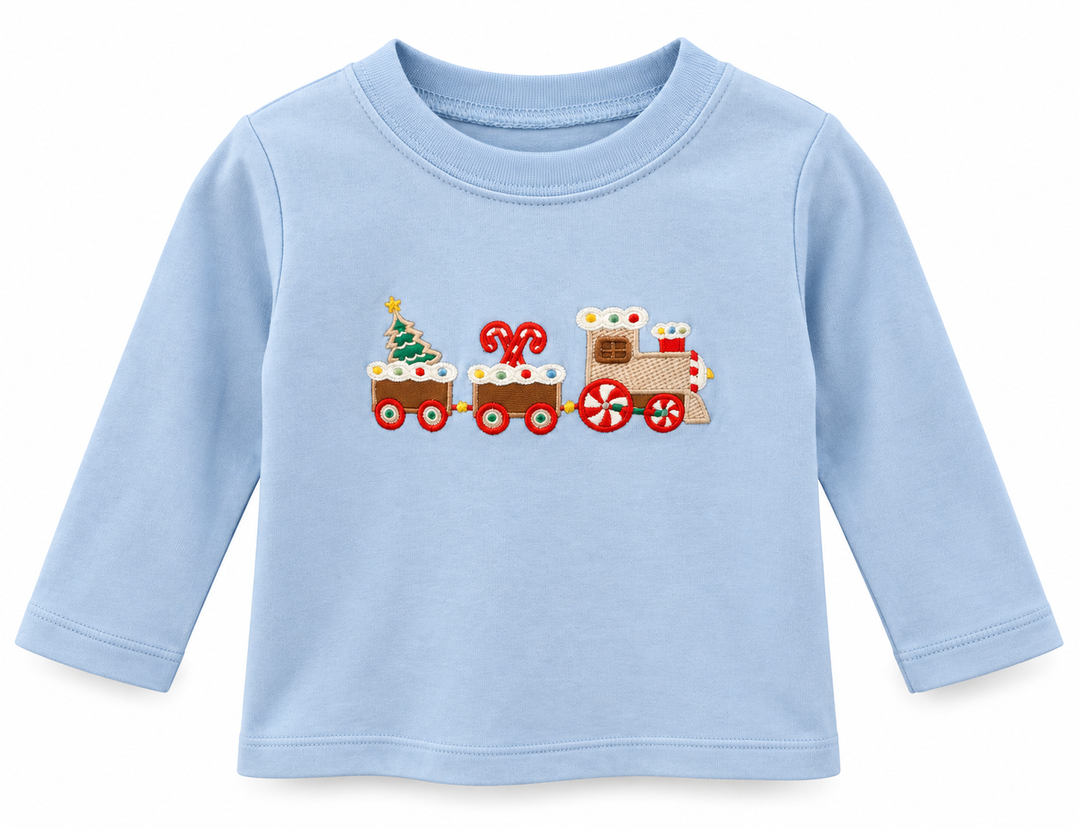 Gingerbread Train - Lt Blue Knit Tshirt