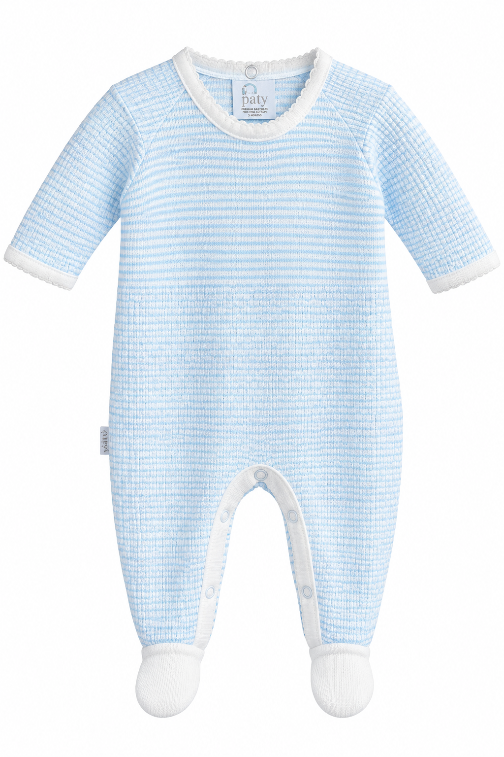 Long Sleeve Romper Pima Trim - Blue/White