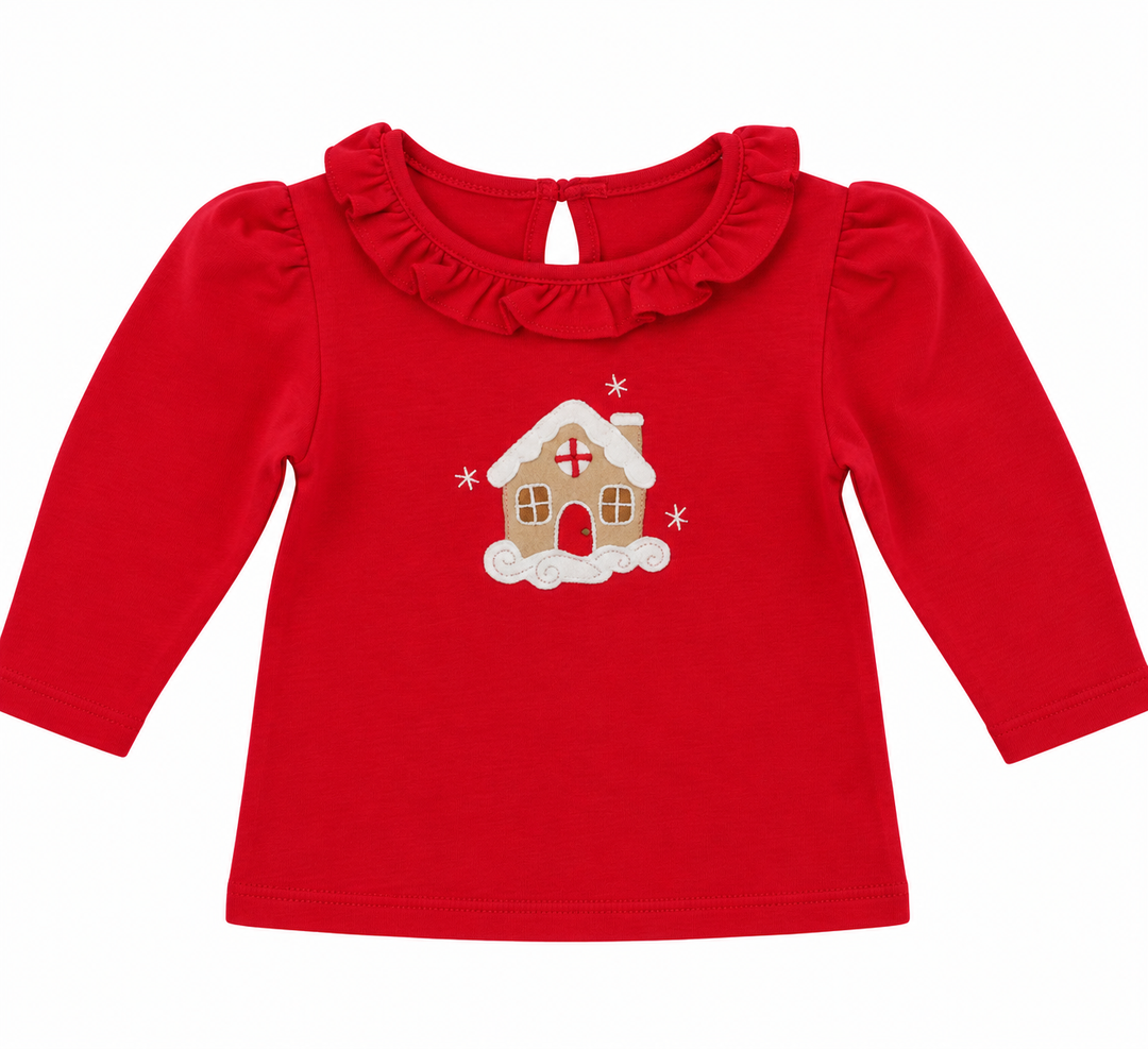 Girls Long Sleeve Deep Red - Gingerbread House