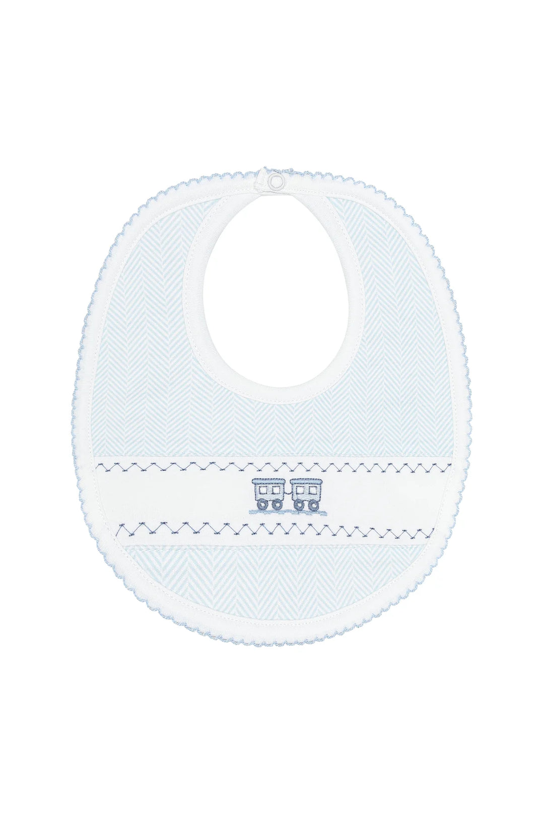 Blue Herringbone Embroidered Bib