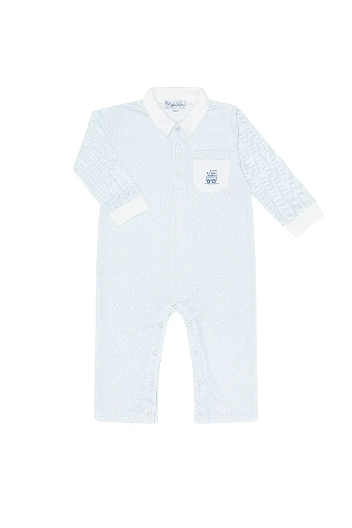 Blue Herringbone Playsuit - Train