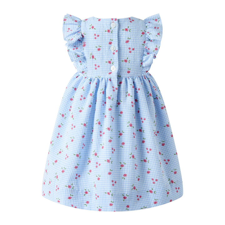 Blue Gingham Floral Sundress & Hat