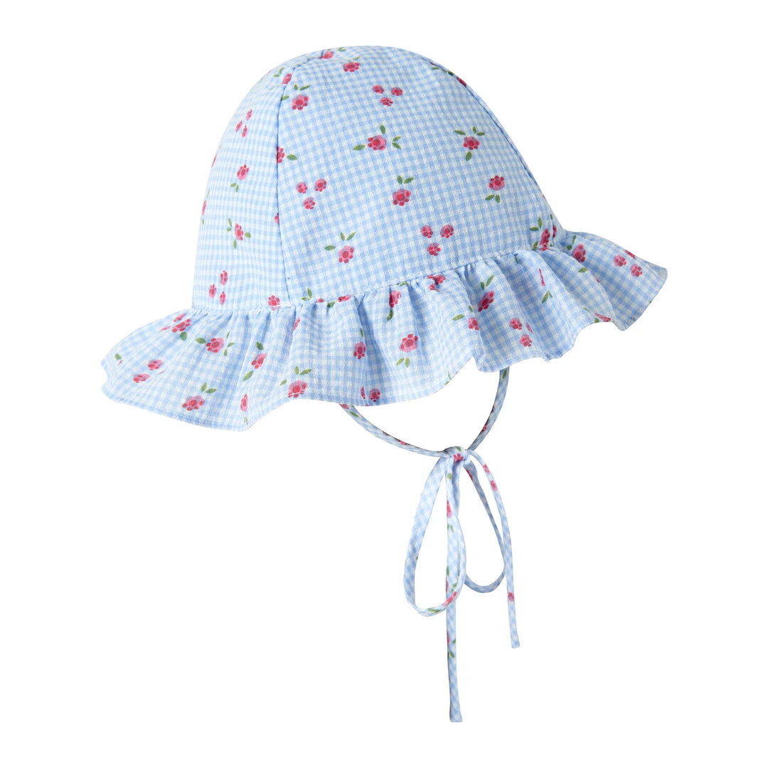 Blue Gingham Floral Sundress & Hat
