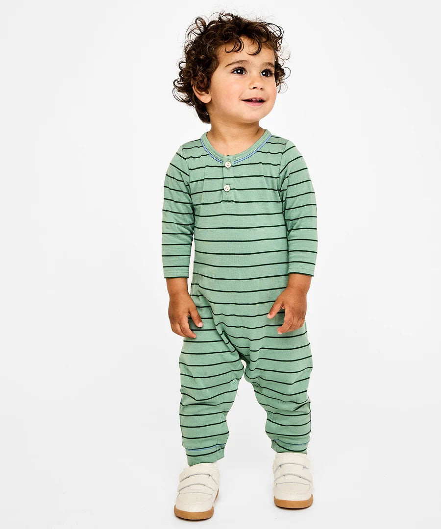 Campbell Romper - Sage Fine Stripe