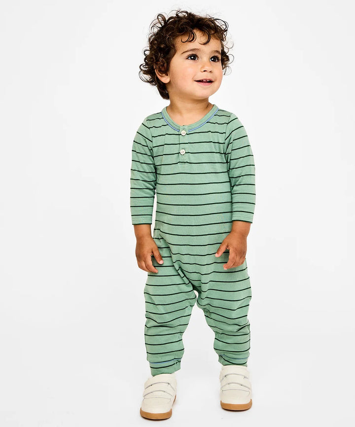 Campbell Romper - Sage Fine Stripe