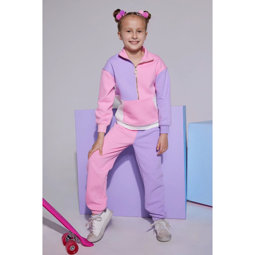 Color Block Jogger & Pullover Set - Pink/Lilac