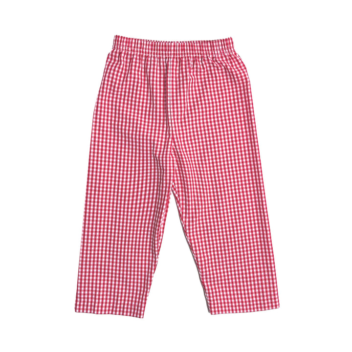 Red Knit Santa's Play Tee and Checkered Pants Set