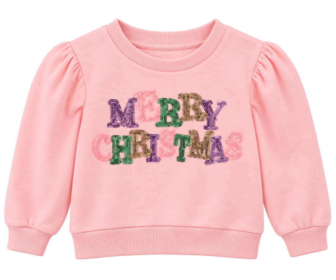 Xmas Pastel Pink Sequin Puff L/S Shirt