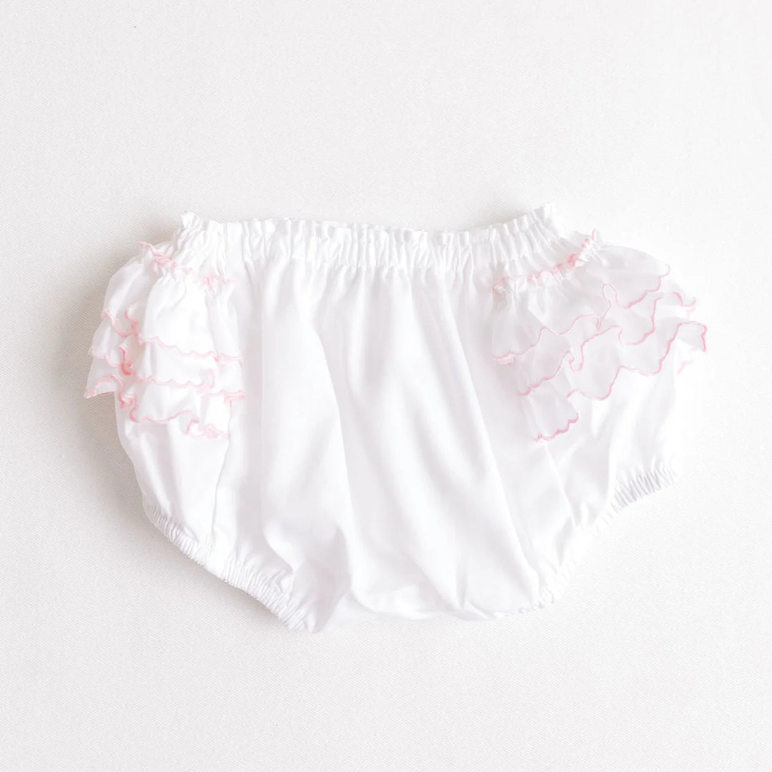 Diaper Cover with Ruffles - White with Pink