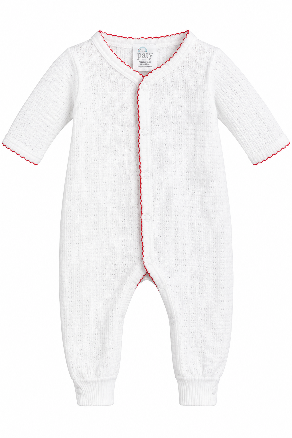 LS Cuffed Romper Key Hole Back White/Red