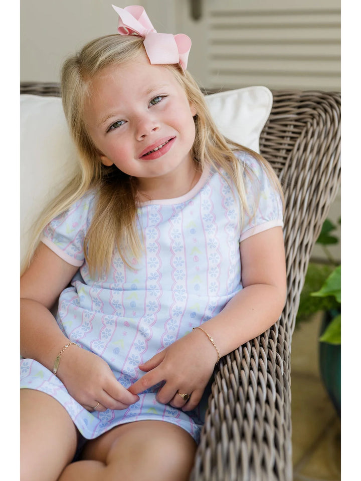 Blue Floral Scallop Knit Play Dress