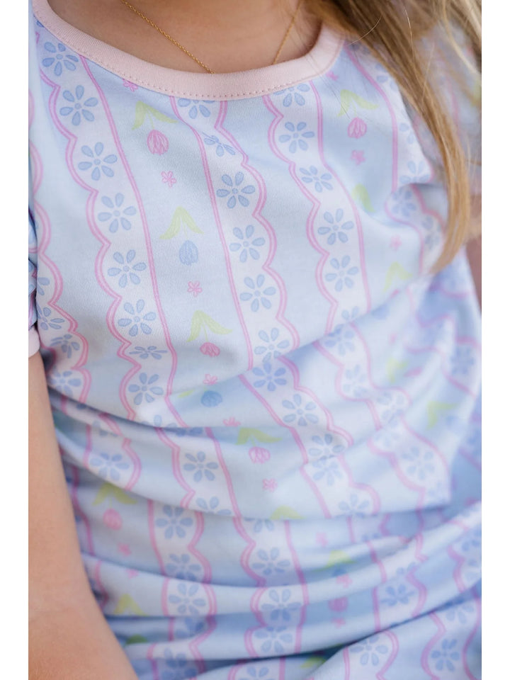 Blue Floral Scallop Knit Play Dress