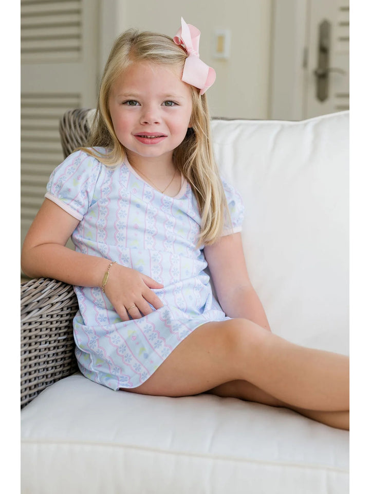 Blue Floral Scallop Knit Play Dress
