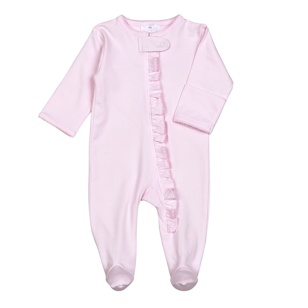 PPP-014 Pink Zipper Footie Pink Picot Trim