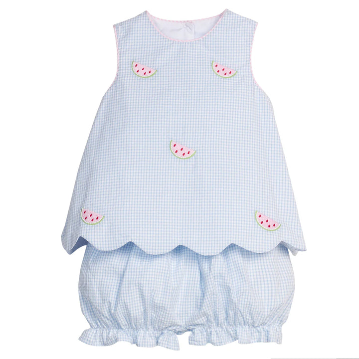 Embroidered Bow Back Bloomer Set - Watermelon