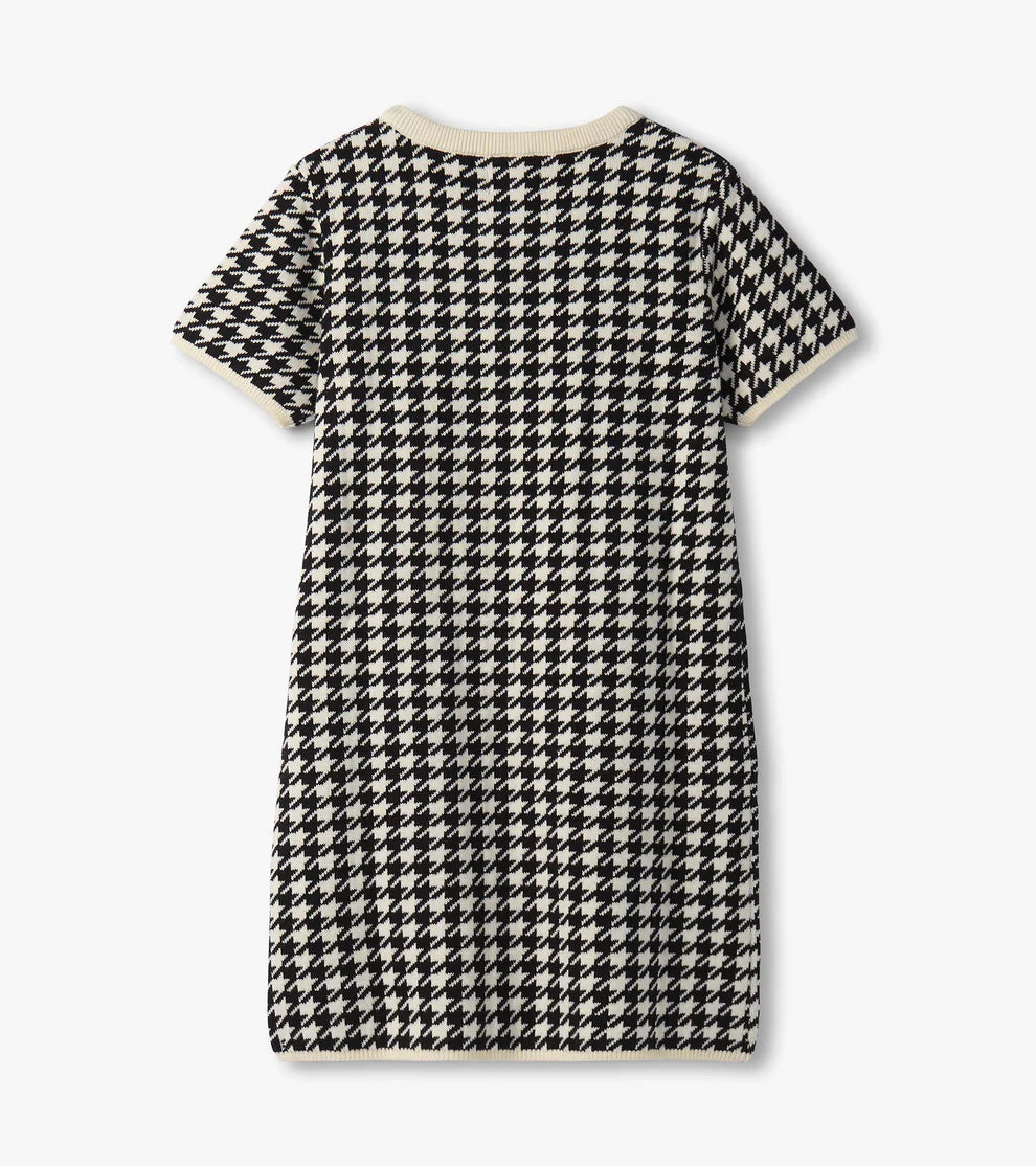 Houndstooth Sweater Dress w/Faux Fur Pockets