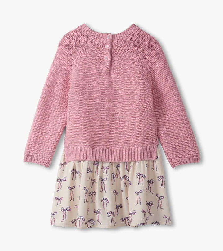 Painterly Bows Mixed Media Sweater Dress