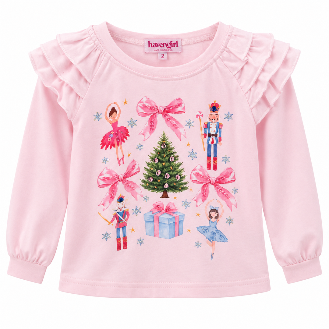 Nutcracker LS Ruffel Tee - Blush Pink
