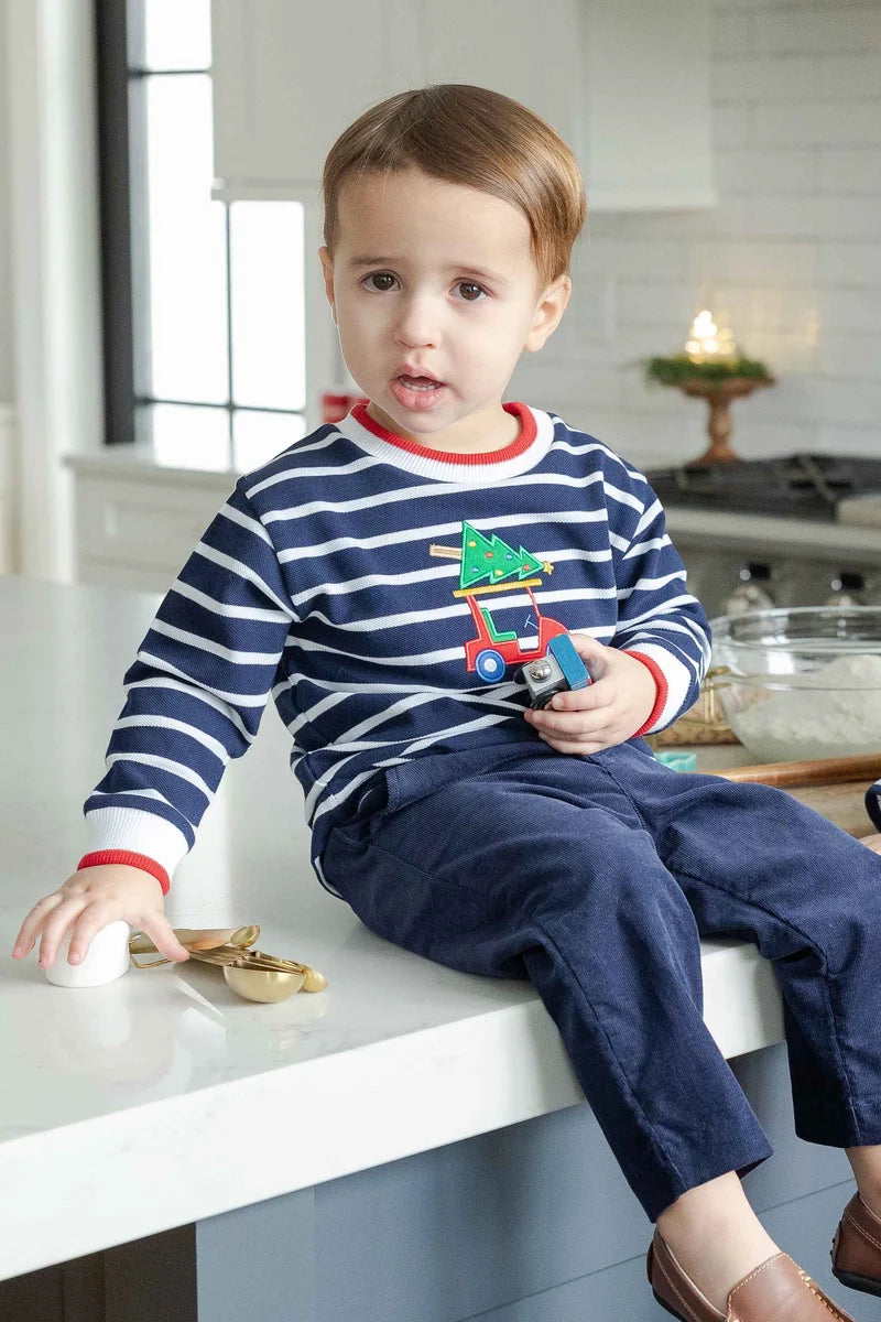 Stripe Knit Shirt with Golf Cart & Christmas Tree