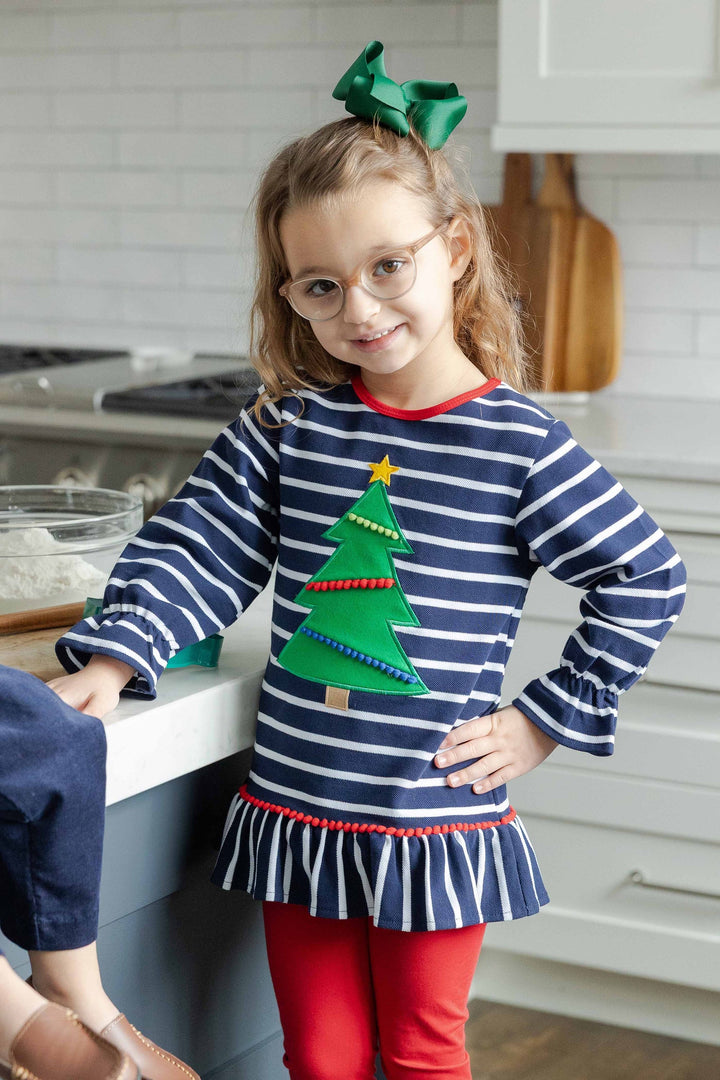 Stripe Knit Tunic Set with Christmas Tree
