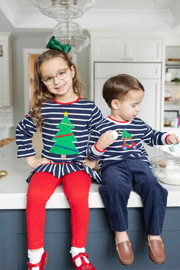 Stripe Knit Tunic Set with Christmas Tree