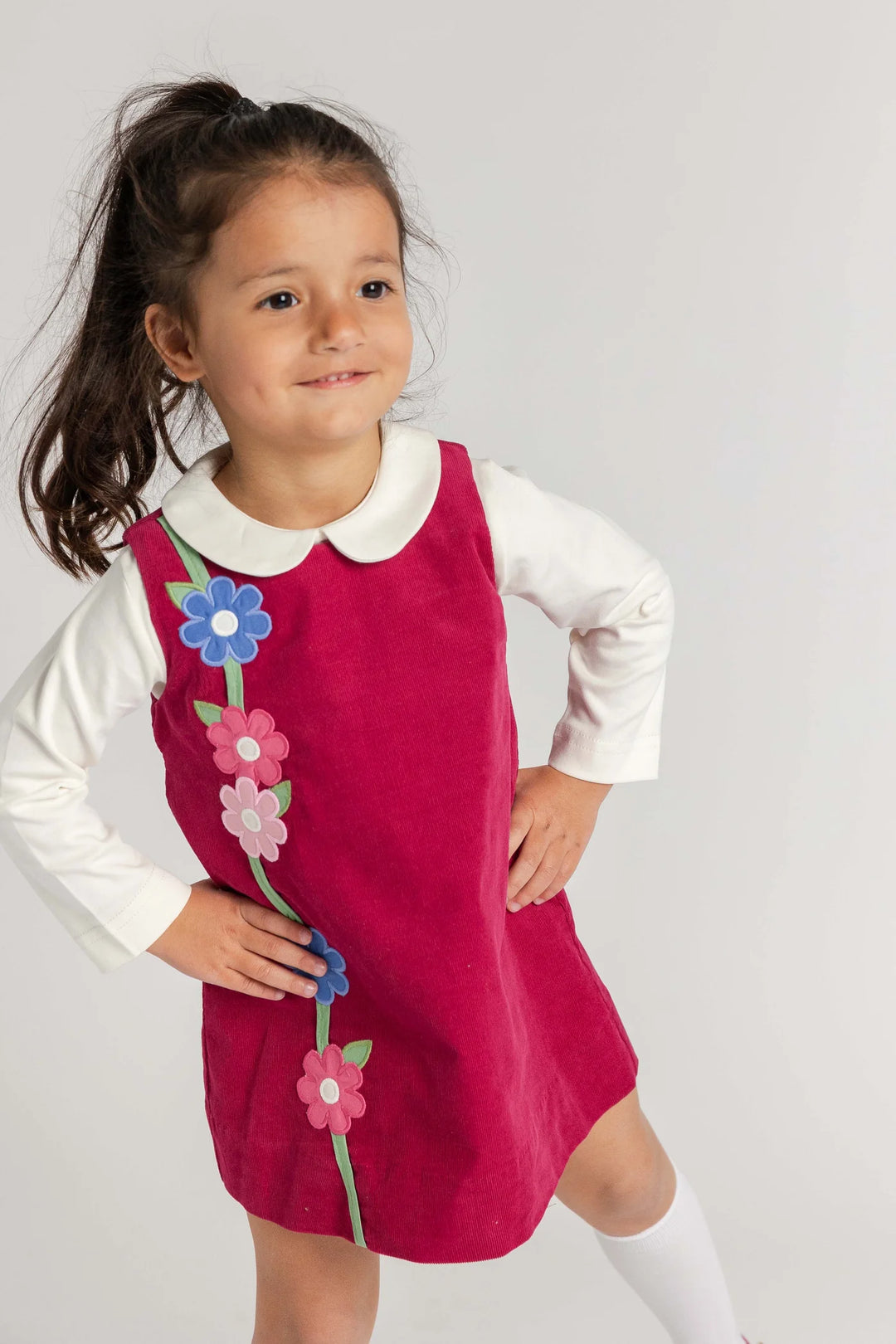 Corduroy Jumper w/ Flower Set