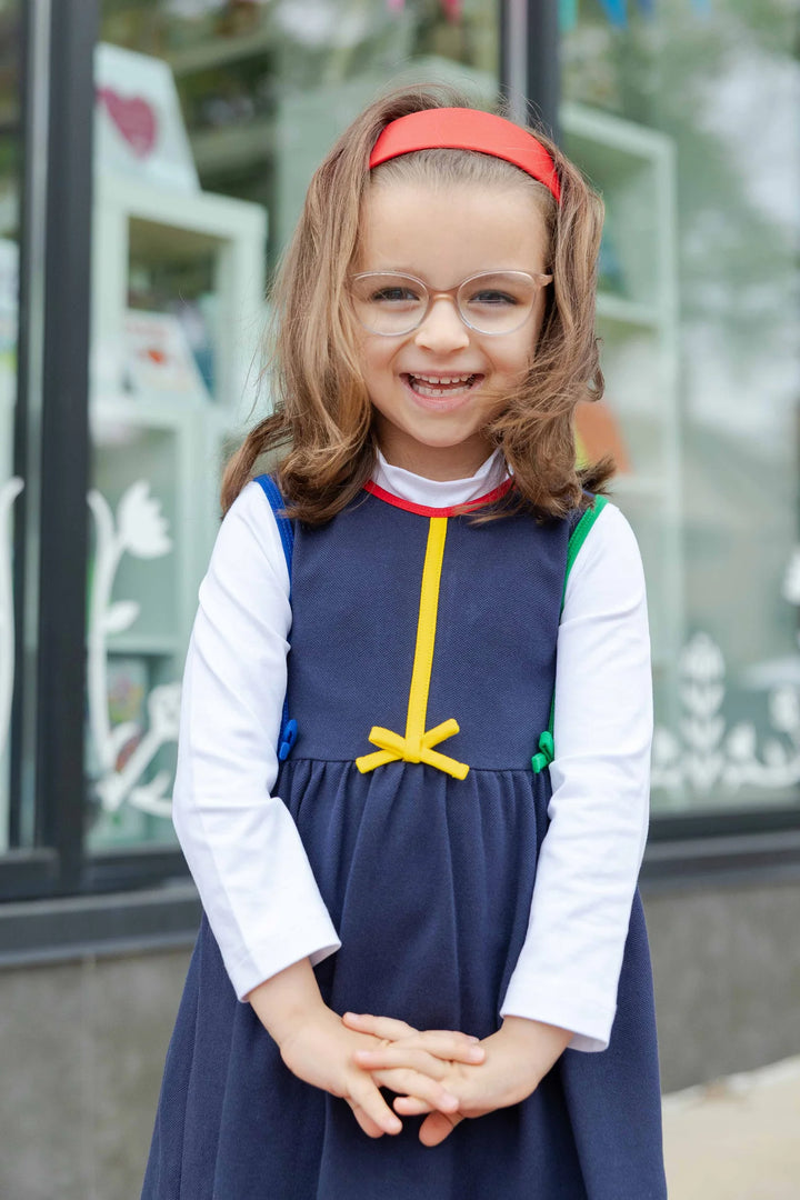Pique Knit Jumper w/ Bows & Long Sleeve Blouse