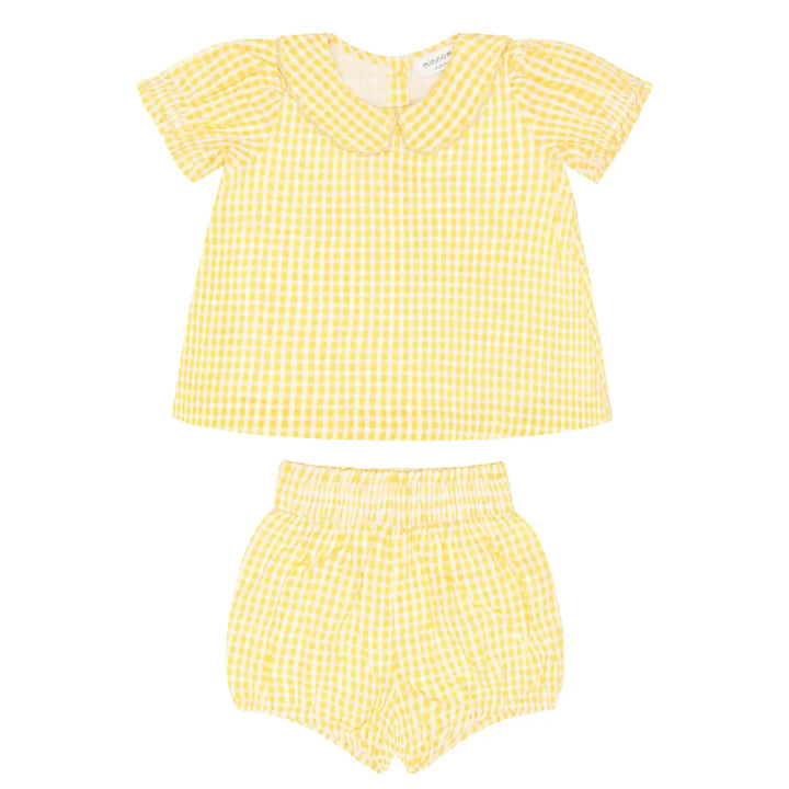 Soleil Gingham Ruffle Sleeve Top and Bloomer Set