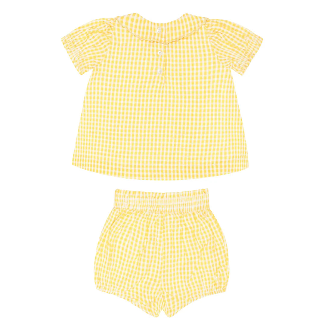 Soleil Gingham Ruffle Sleeve Top and Bloomer Set