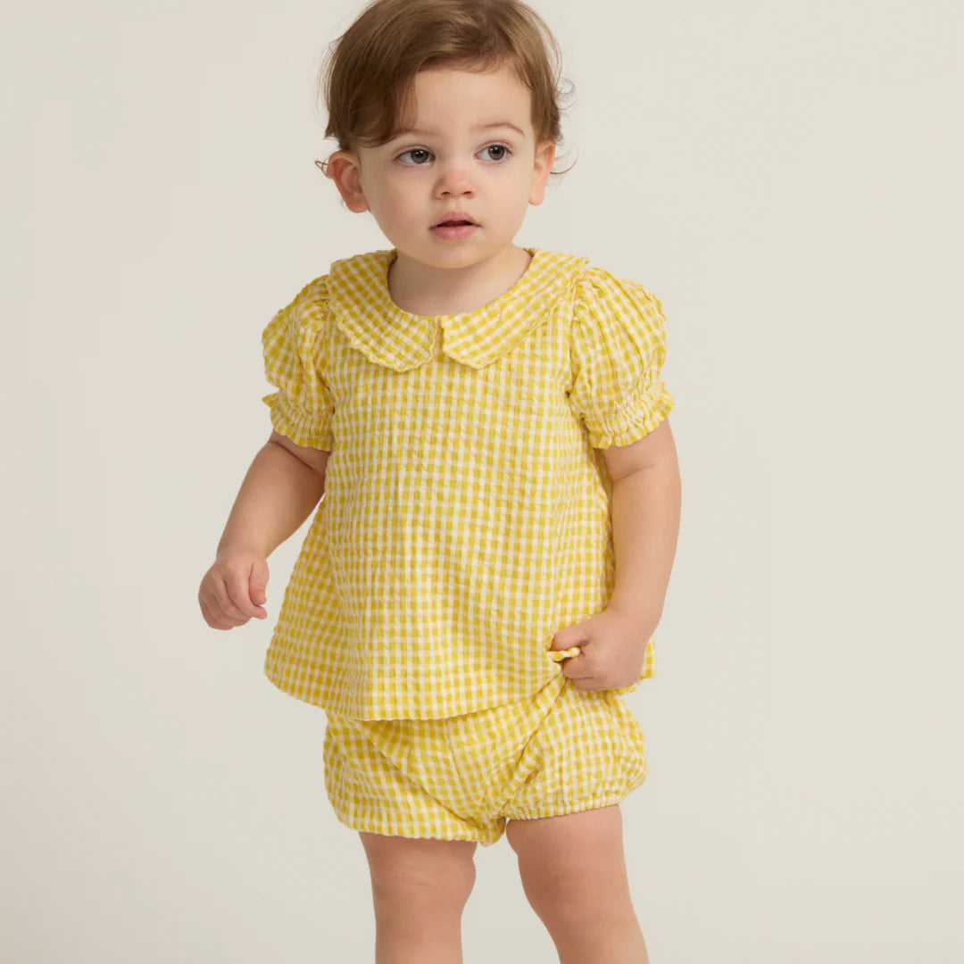Soleil Gingham Ruffle Sleeve Top and Bloomer Set