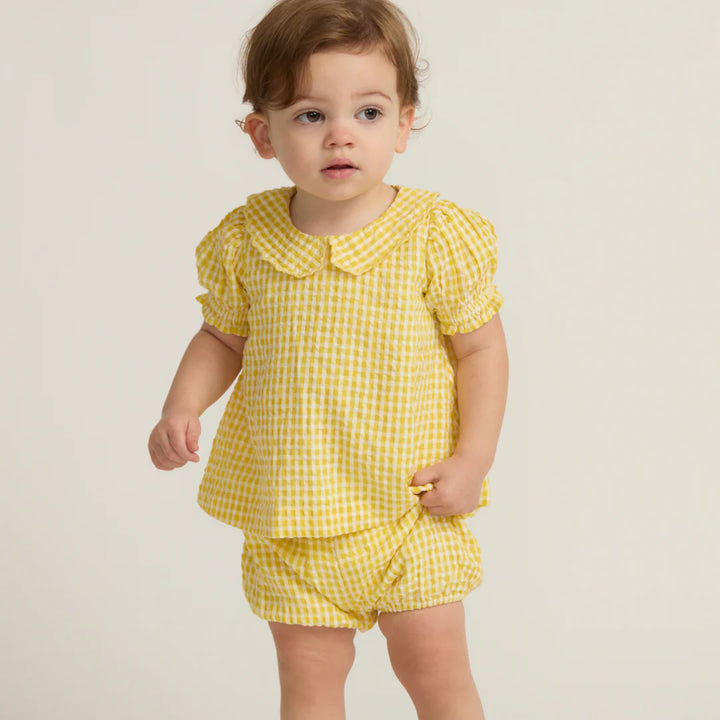Soleil Gingham Ruffle Sleeve Top and Bloomer Set