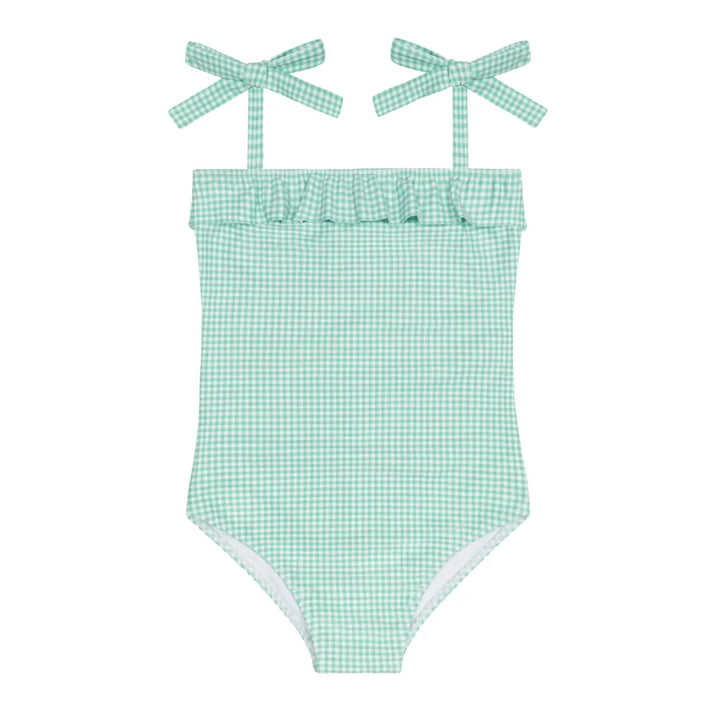 Gustavia Gingham Ruffle Front Tie Strap One Piece
