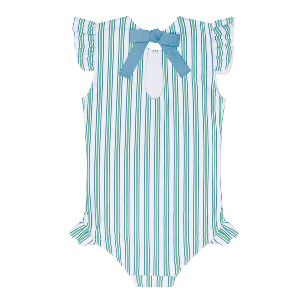 Tamarin Stripe Ruffle Cap Sleeve One Piece