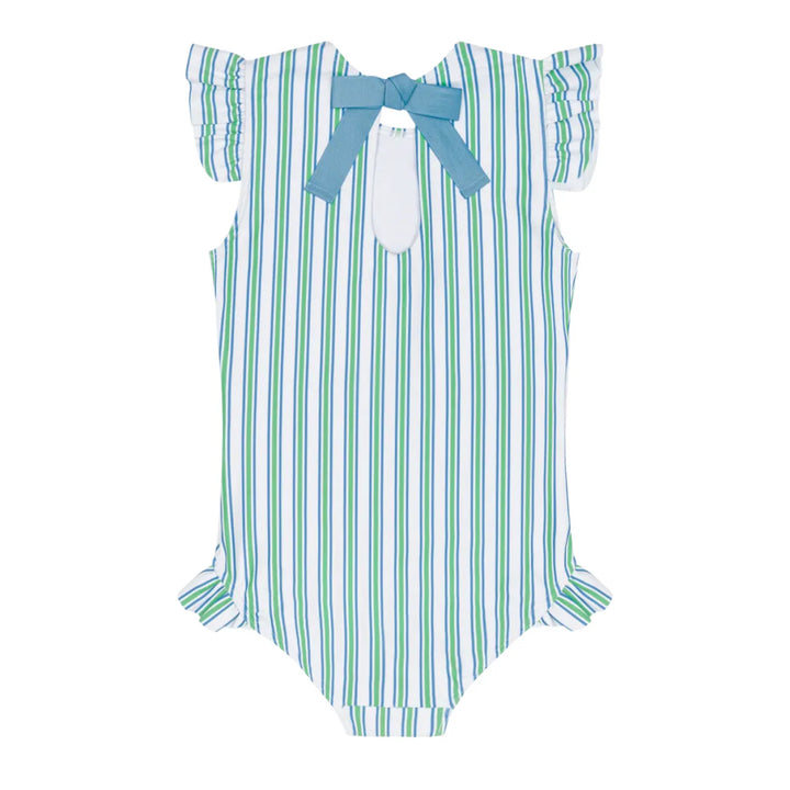 Tamarin Stripe Ruffle Cap Sleeve One Piece