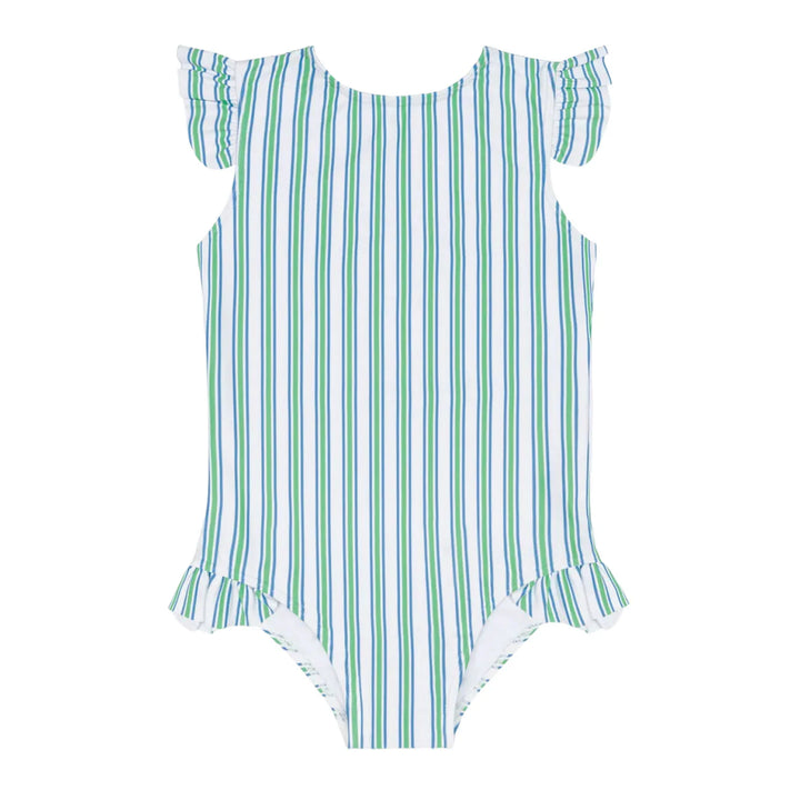 Tamarin Stripe Ruffle Cap Sleeve One Piece