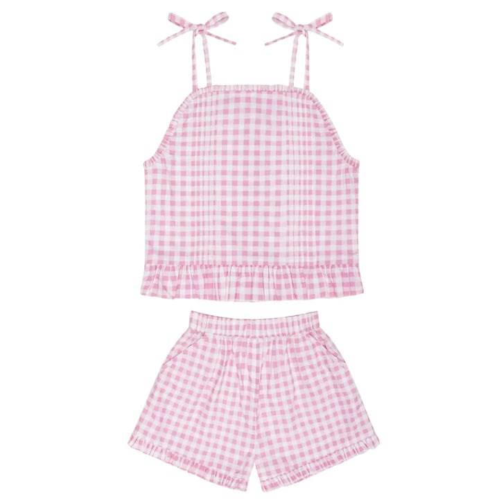 Blush Gingham Tie Tank and Short Set