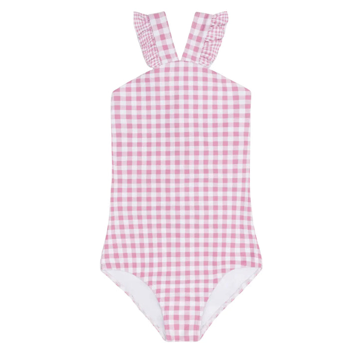 Blush Gingham V-neck Crossover One Piece