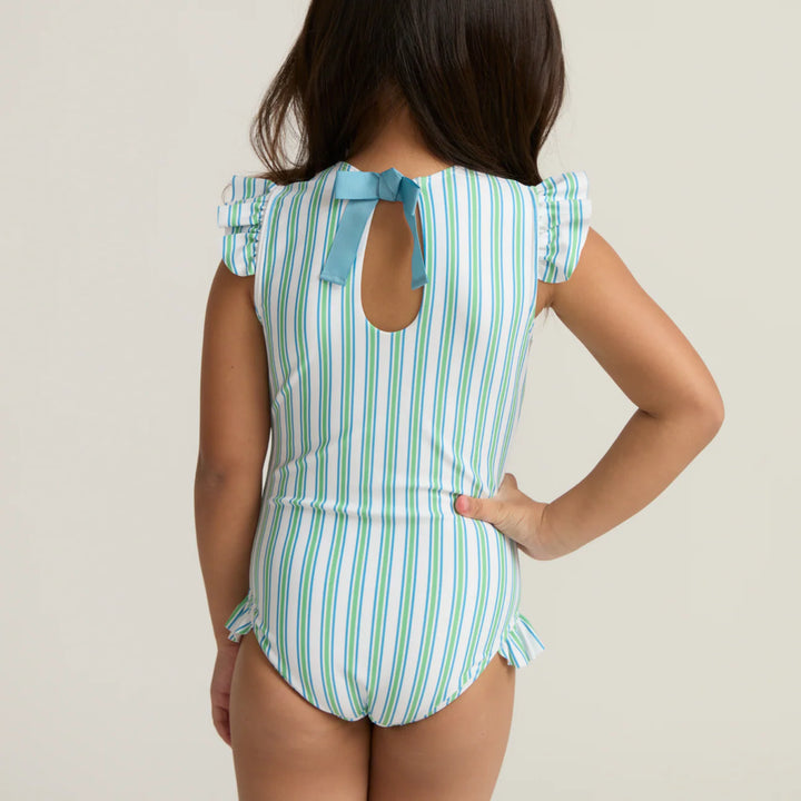 Tamarin Stripe Ruffle Cap Sleeve One Piece