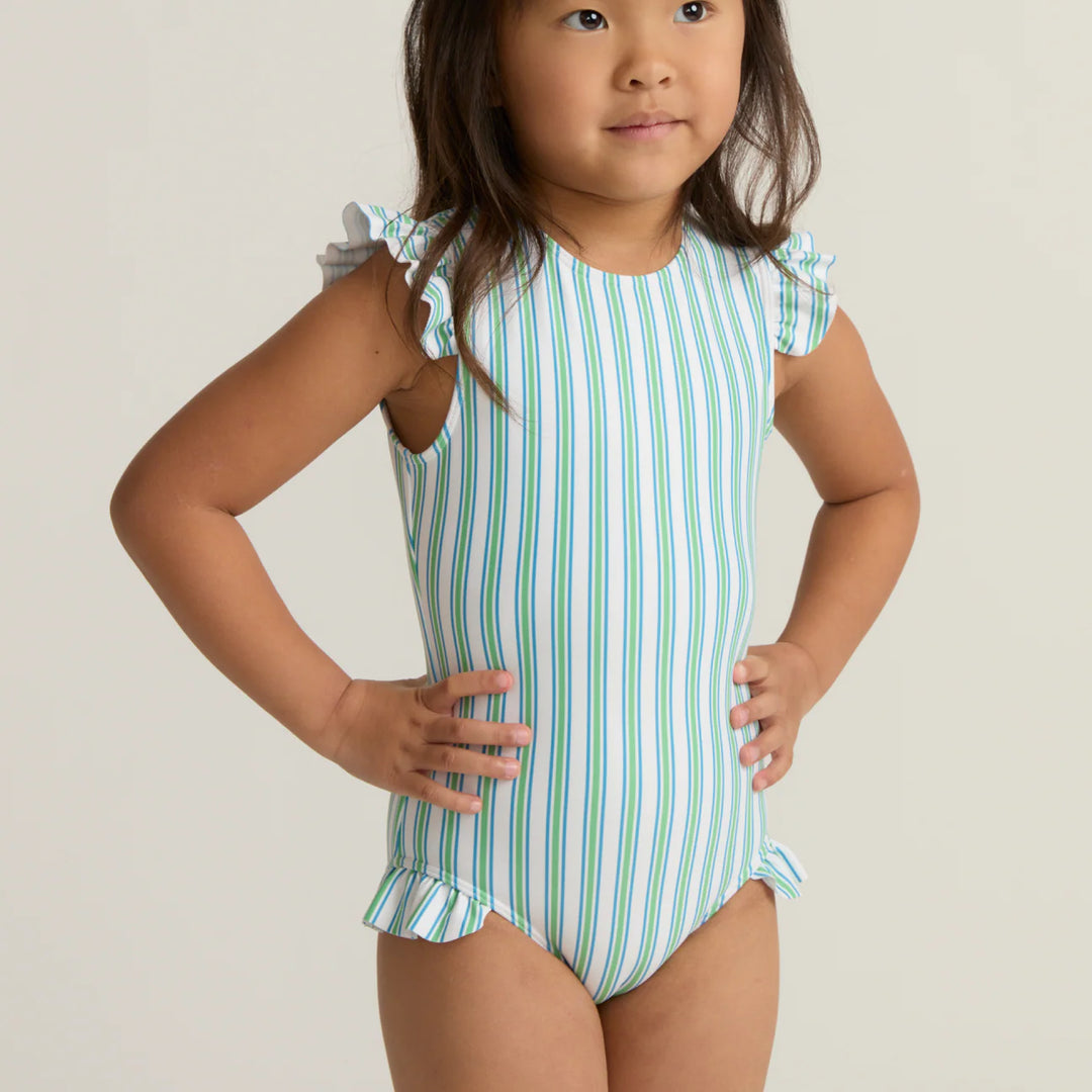 Tamarin Stripe Ruffle Cap Sleeve One Piece