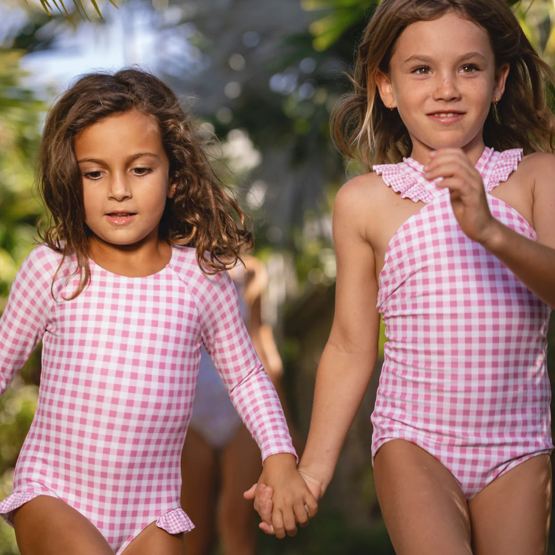 Blush Gingham V-neck Crossover One Piece
