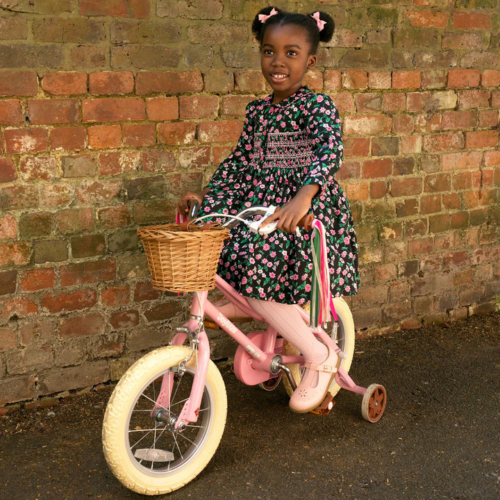 Black Floral Smocked Button-Front Dress