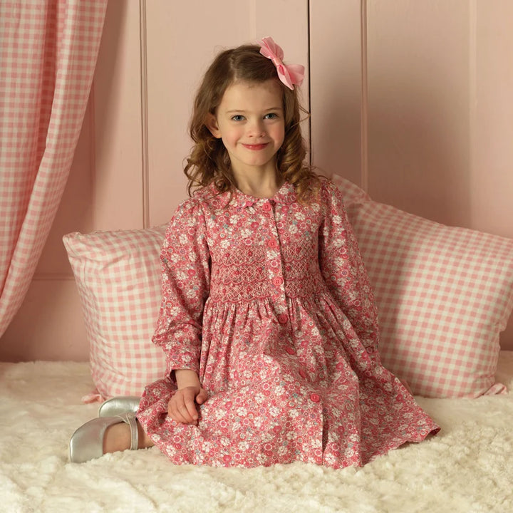 English Garden Smocked Button-Front Dress