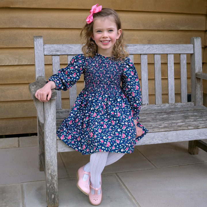 Navy Ditsy Floral Ruched Dress