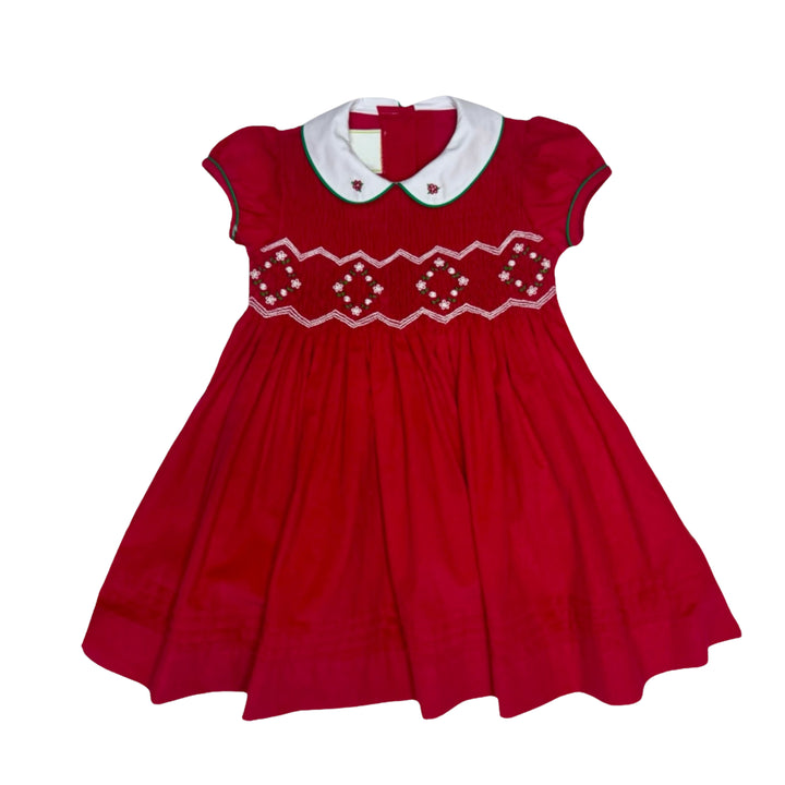 Geo Christmas Red Corduroy Smocked Dress