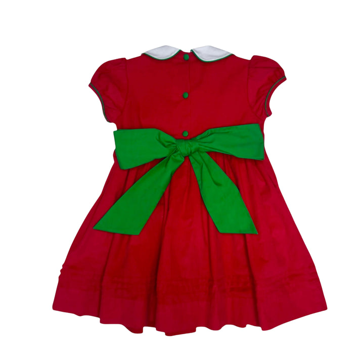 Geo Christmas Red Corduroy Smocked Dress