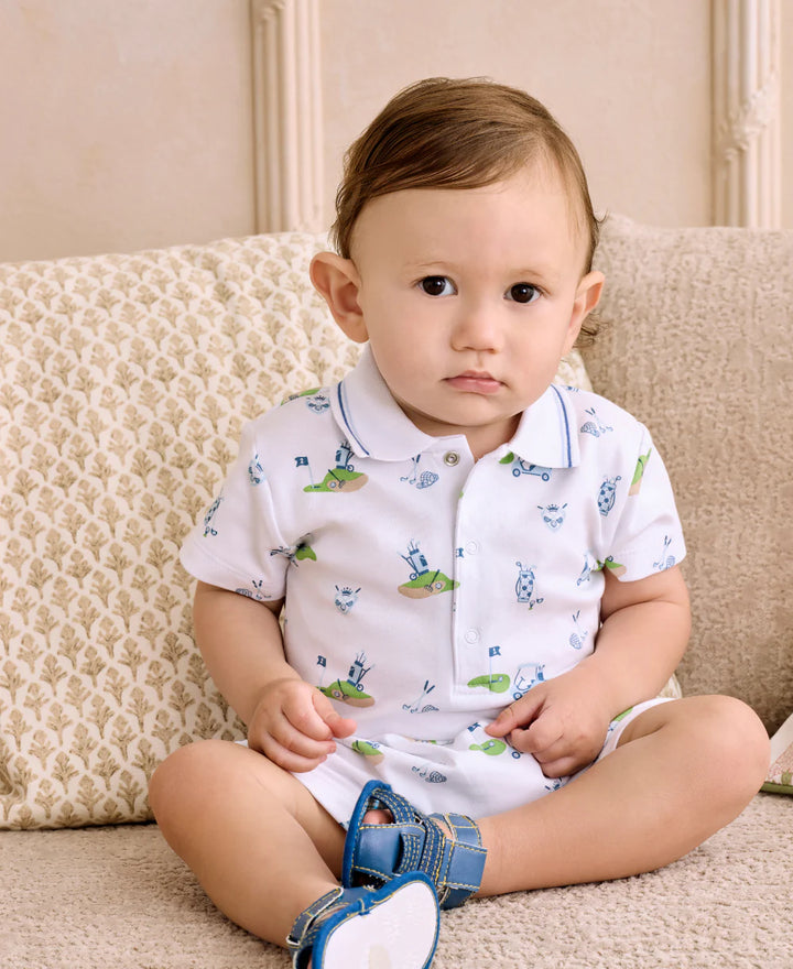 Golf Championship Blue Short Playsuit w/ Collar