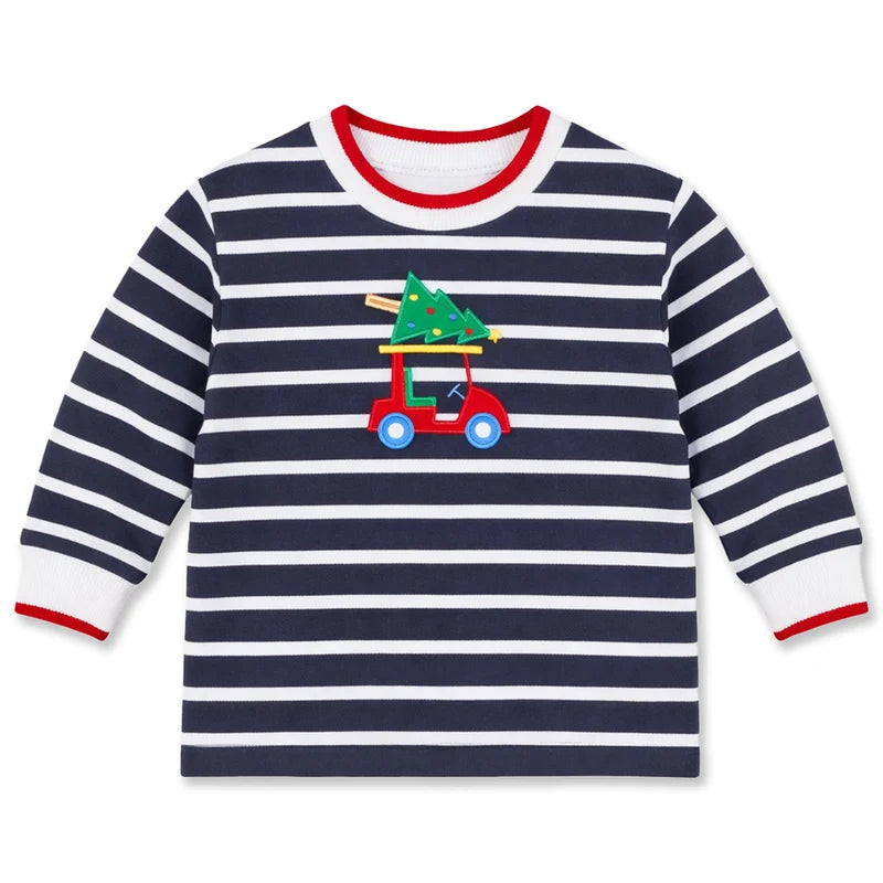 Stripe Knit Shirt with Golf Cart & Christmas Tree
